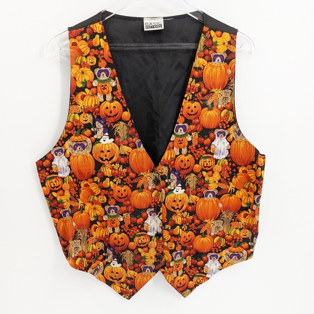 Vintage Halloween Teddy Bears Jack-O-Lantern Vest